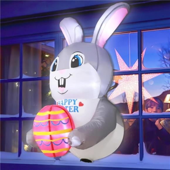 3.5 FT Easter Inflatable Decorations Outdoor, Bunny Holding an Egg Broke Out